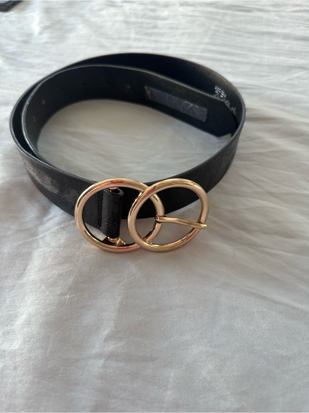 Black Women's Double-Ring Belt with Gold Buckle